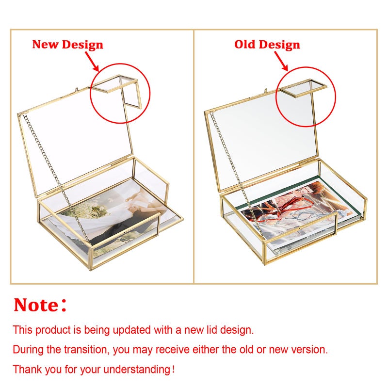 Hipiwe Gold Glass Photo Box,Vintage Photo Storage Organizer, Trinket Box Jewelry Display Organizer Keepsake Box Case Home Decor (Small) - Image 4